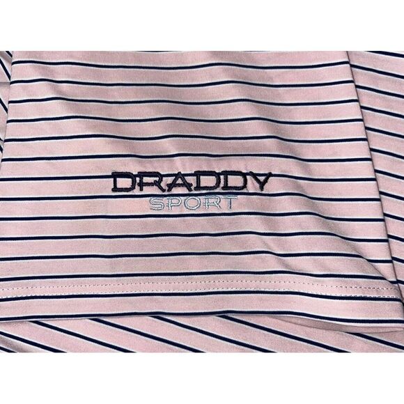 B. Draddy Large Men's Pink Striped Golf Polo Embroidered Striped - Picture 9 of 9